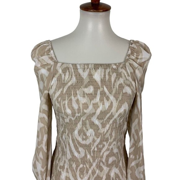 Halogen Lace Blouse XS Nude Beige Long Sleeve Mesh Elegant Stretchy - Picture 2 of 6